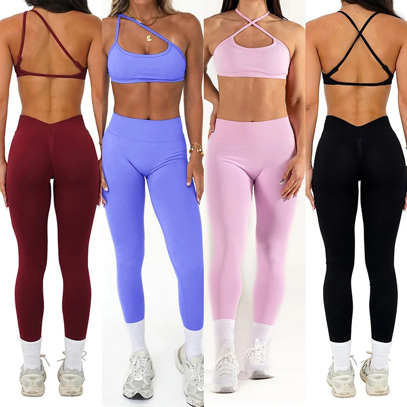 Soutien-gorge de sport push-up sans couture pour femmes, pantalon de Yoga à séchage rapide, Leggings pêche, entraînement et Fitness, ensemble deux pièces