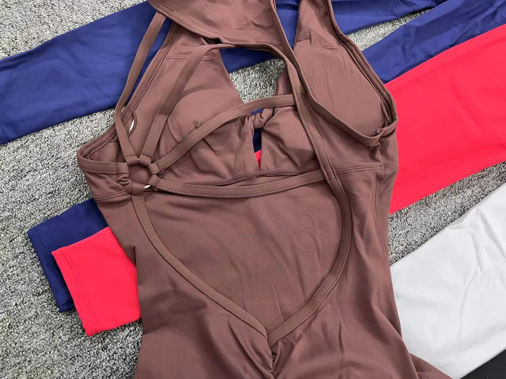 Ccombinaison sport femme, combinaison de gymnastique dos nu pour femmes, salopette de sport, vêtements d'entraînement de yoga pour femmes, ensemble de vêtements de fitness, combinaison de batterie