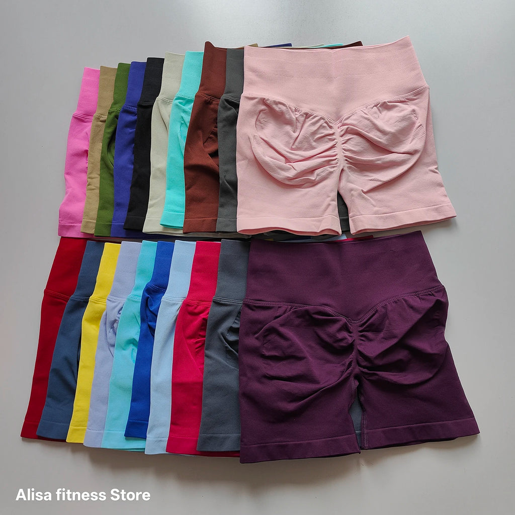 Shorts de yoga taille haute d'été, contrôle du ventre, shorts de fitness sans couture, shorts de course sexy, pantalon de fitness, leggings de yoga de couleur unie