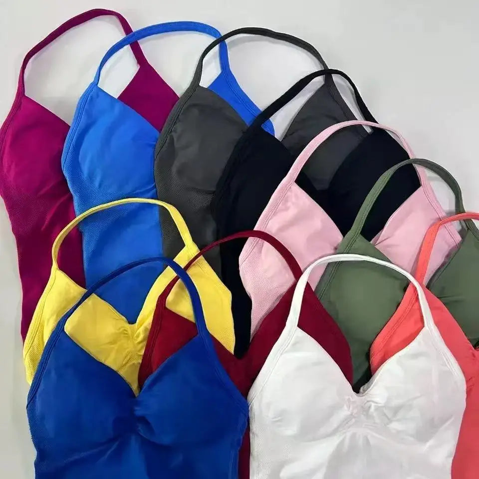 Ensemble de soutien-gorge et short de sport sexy à col halter, dos élégant, taille haute, effet galbant, pour Pilates, Yoga et entraînement
