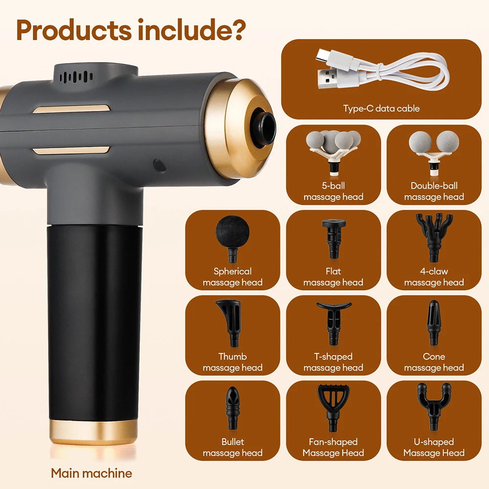Pistolet de Massage électrique 11 en 1, pistolet de Fascia puissant à 99 niveaux, Vibration à haute fréquence, pistolet de Massage corporel, bras, jambes, masseur musculaire