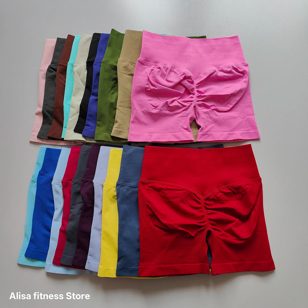 Shorts de yoga taille haute d'été, contrôle du ventre, shorts de fitness sans couture, shorts de course sexy, pantalon de fitness, leggings de yoga de couleur unie