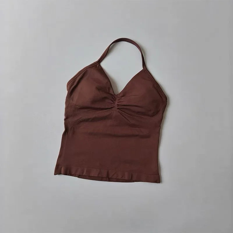 Ensemble de soutien-gorge et short de sport sexy à col halter, dos élégant, taille haute, effet galbant, pour Pilates, Yoga et entraînement